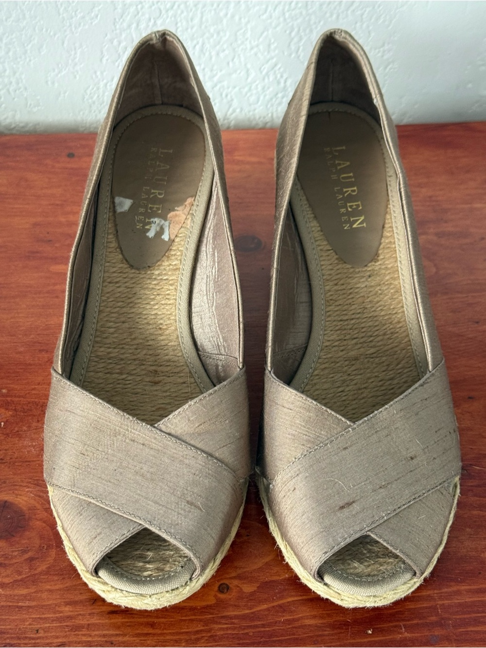 Lauren Ralph Lauren Taupe Open-Toe Espadrille Wedges